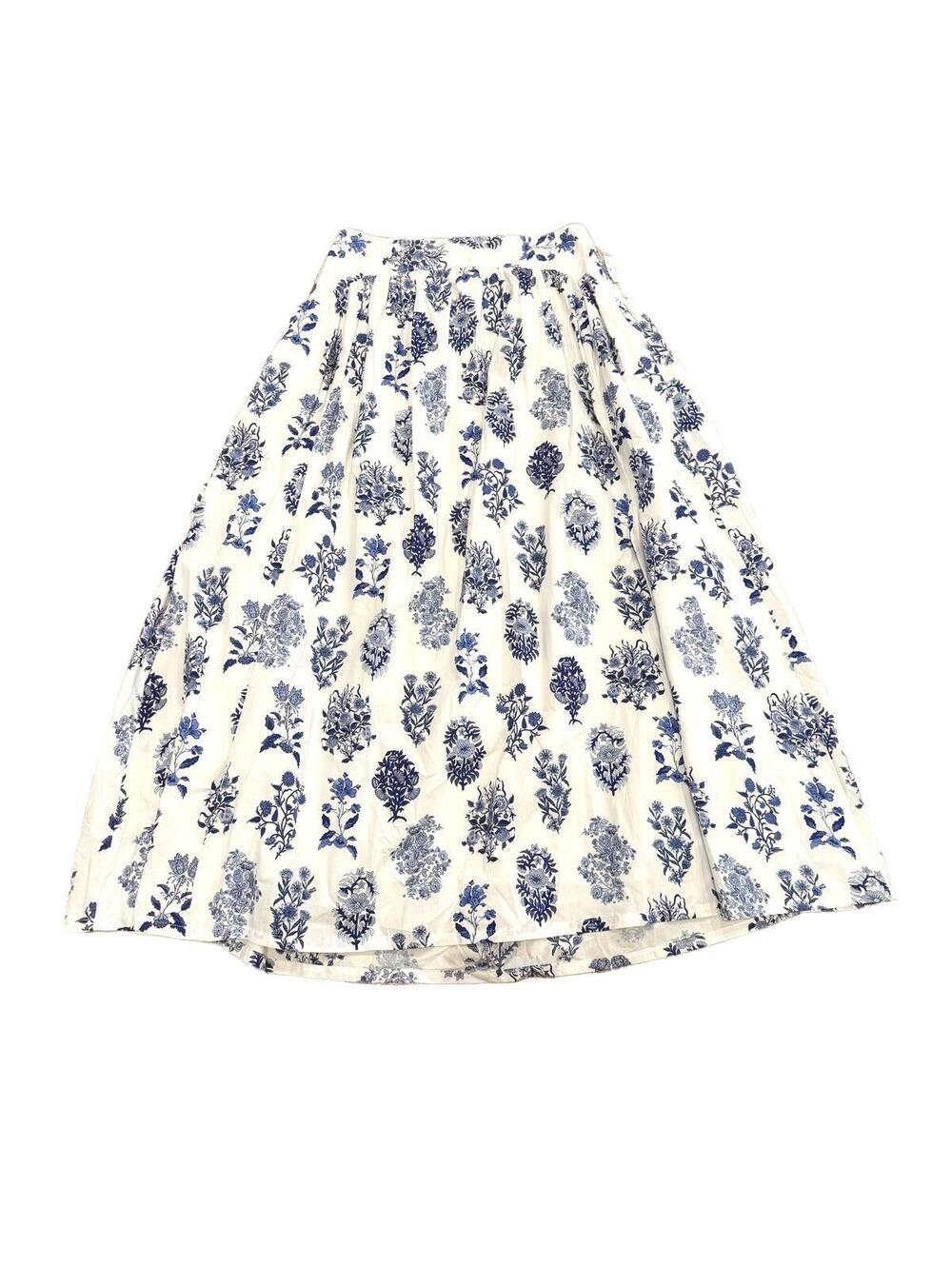 PARKER Blue Floral Print Smocked Waist Midi Skirt Size M - Picture 3 of 10
